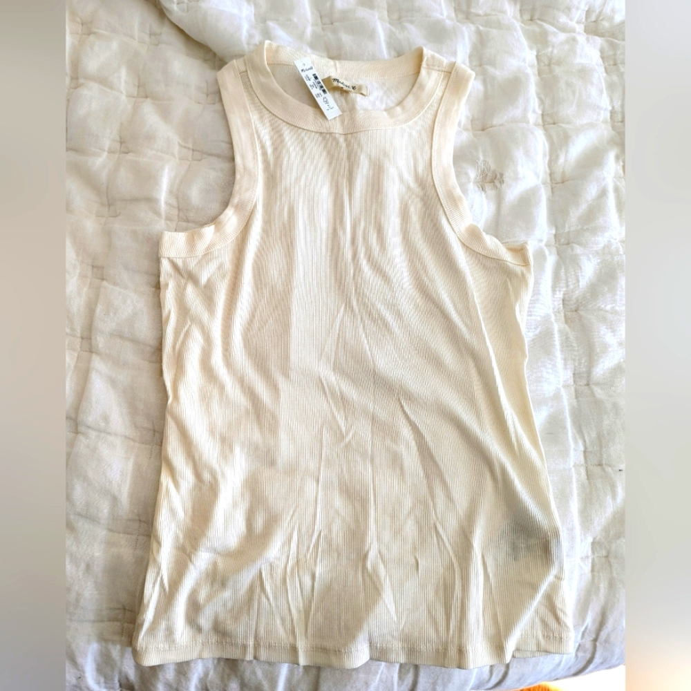 NWT Madewell cream ribbed cutaway tank top